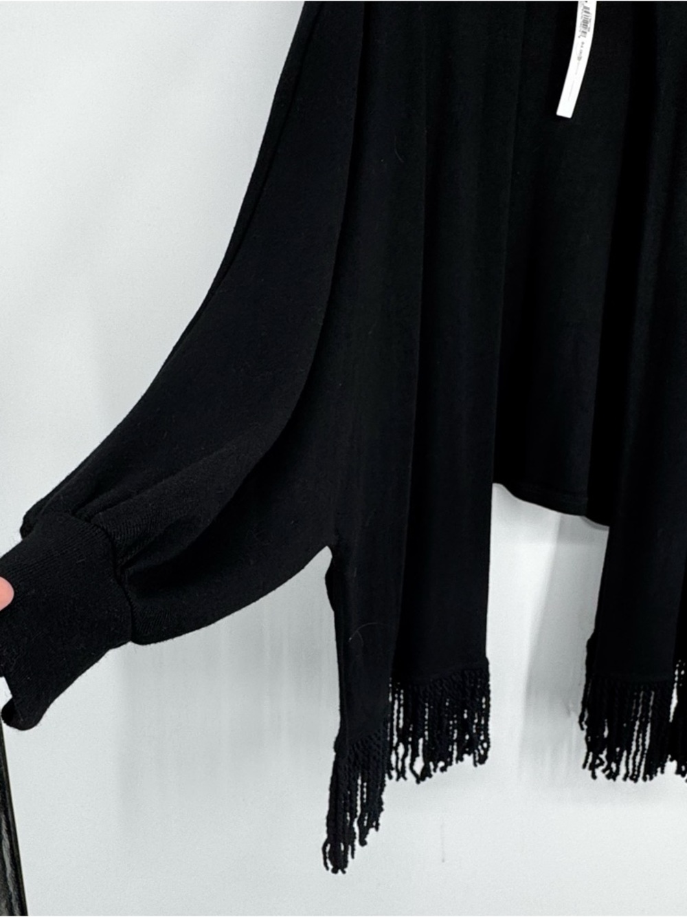 NETS Coco + Carmen One Size Black Cardigan w Fringe and Dolman Sleeves - Picture 9 of 15